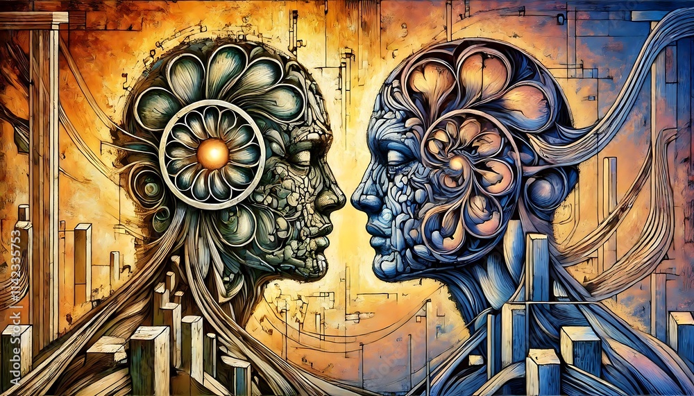 Obraz premium Interpreting jealousy with fragmented forms in artwork with Generative AI
