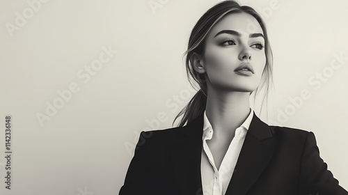 Obraz na płótnie Sharp monochrome female model in corporate wear, professional demeanor, w salonie