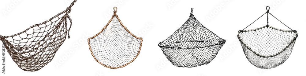 Obraz premium Cozy outdoor hammocks and fishing nets hanging amidst the trees and nature creating a serene and relaxing atmosphere for leisure and vacation activities