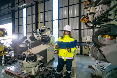 Engineer Reviewing Data in a Robotics Workshop During Work Hours