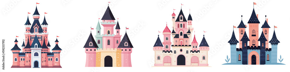 Colorful Cartoon Castles of Enchanting Fairy Tale Palaces and Landmarks in Various Architectural Designs Icons and Decor Elements Colorful Cartoon Castles of Enchanting Fairy Tale Palaces and Landmarks in Various Architectural Designs Icons and Decor Elements