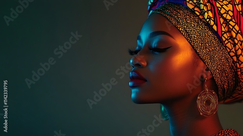 Obraz na płótnie Female model in traditional African attire, with bold colors and artistic lighting w salonie