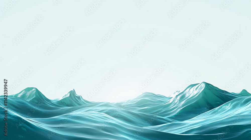 Gentle waves in a vast ocean under a clear sky, sunlight reflections, with large blank space for text