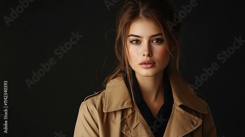 Obraz na płótnie Female model in a classic trench coat, standing stylishly with high fashion lighting w salonie