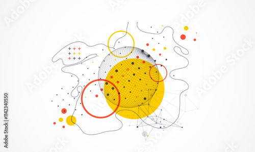 Abstract sphere background with plexus effect. 3D surface. Vector illustration.