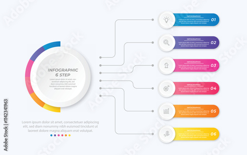 Vector infographic label design with circle infographic template design and 4-5-6 options or steps. Can be used for process diagram, presentations, workflow layout, banner, flow chart, info graph