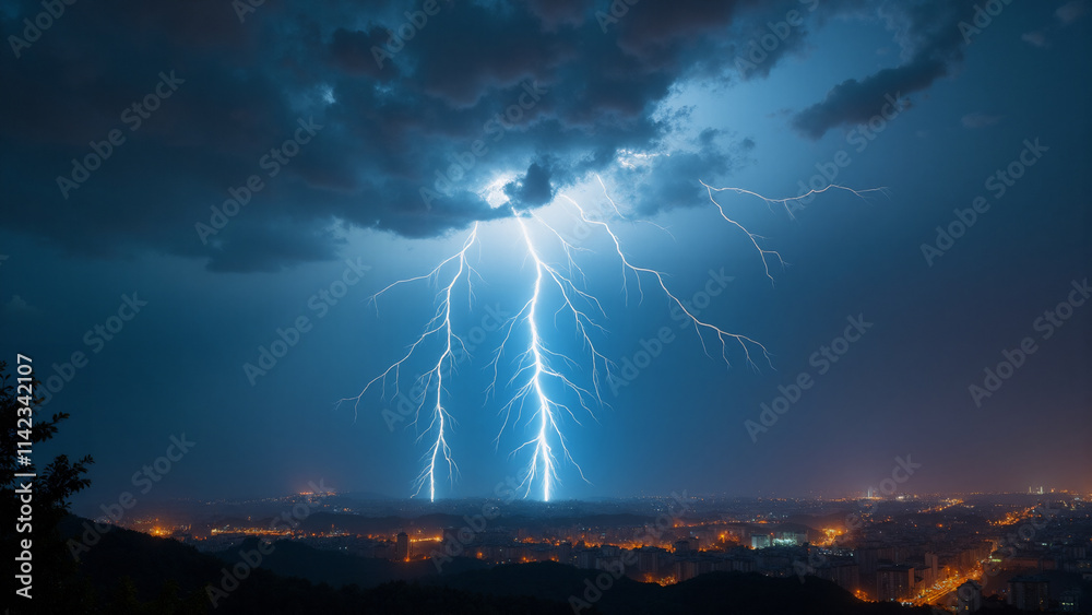 Fototapeta premium Lightning weather theme. Generative ai.