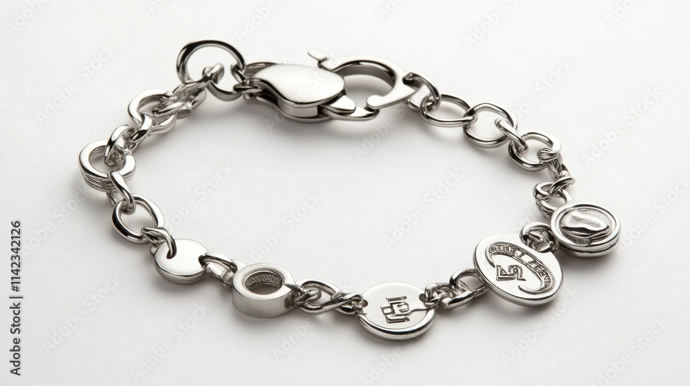 Elegant Silver Bracelet with Charms and Unique Design Elements Elegant Silver Bracelet with Charms and Unique Design Elements