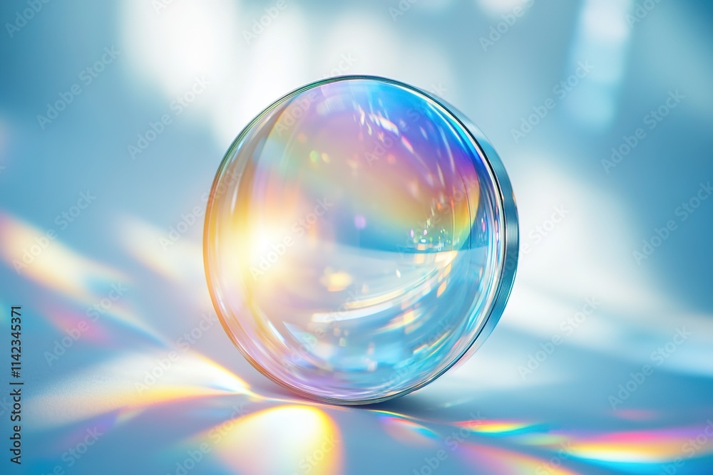 Iridescent soap bubble with colorful reflections on light background Iridescent soap bubble with colorful reflections on light background