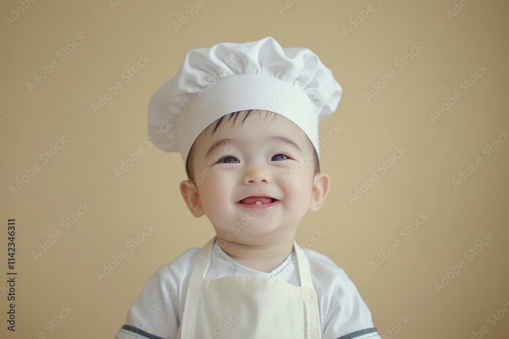 Adorable Baby Chef Wearing A White Hat And Apron Adorable Baby Chef Wearing A White Hat And Apron