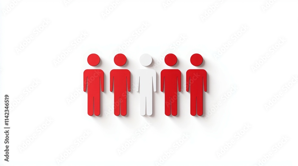 A graphic depiction of five figures, with one white figure among four red ones, symbolizing diversity. A graphic depiction of five figures, with one white figure among four red ones, symbolizing diversity.