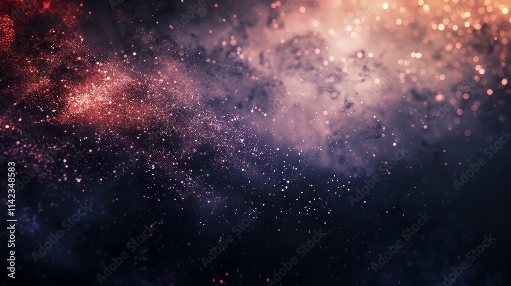 Glowing particles and dust floating in the dark space with a bright light source Glowing particles and dust floating in the dark space with a bright light source