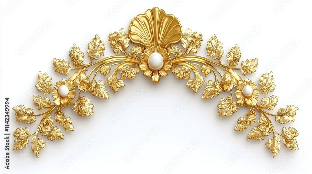 Elegant Golden Floral Decor with Shell and Pearl Accents for Luxurious Interior Design Elegant Golden Floral Decor with Shell and Pearl Accents for Luxurious Interior Design
