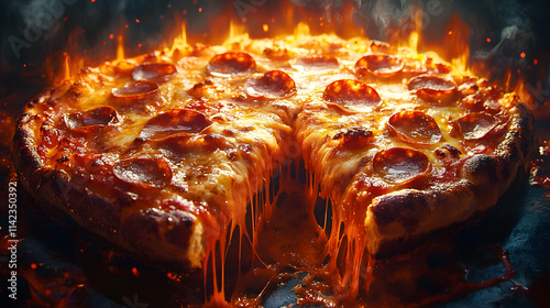 Spicy Hot Pizza with Fire Wallpaper photo