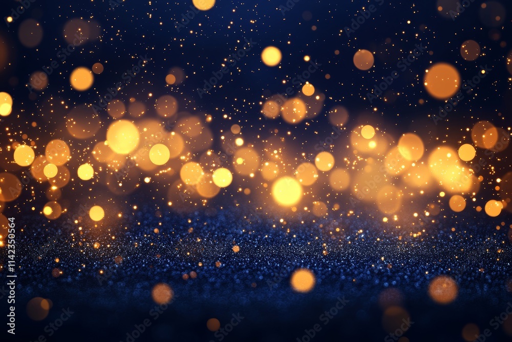 Obraz premium Glowing particles on dark blue background, flying glitter, technology abstract blurry banner design, Generative AI