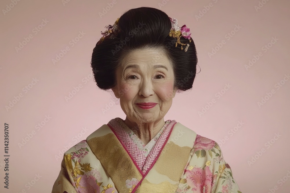 Elderly Woman Wearing Traditional Japanese Kimono Elderly Woman Wearing Traditional Japanese Kimono