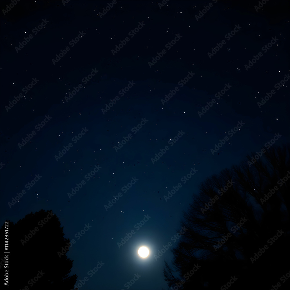 moonlit sky filled with stars above silhouetted trees on a clear night moonlit sky filled with stars above silhouetted trees on a clear night