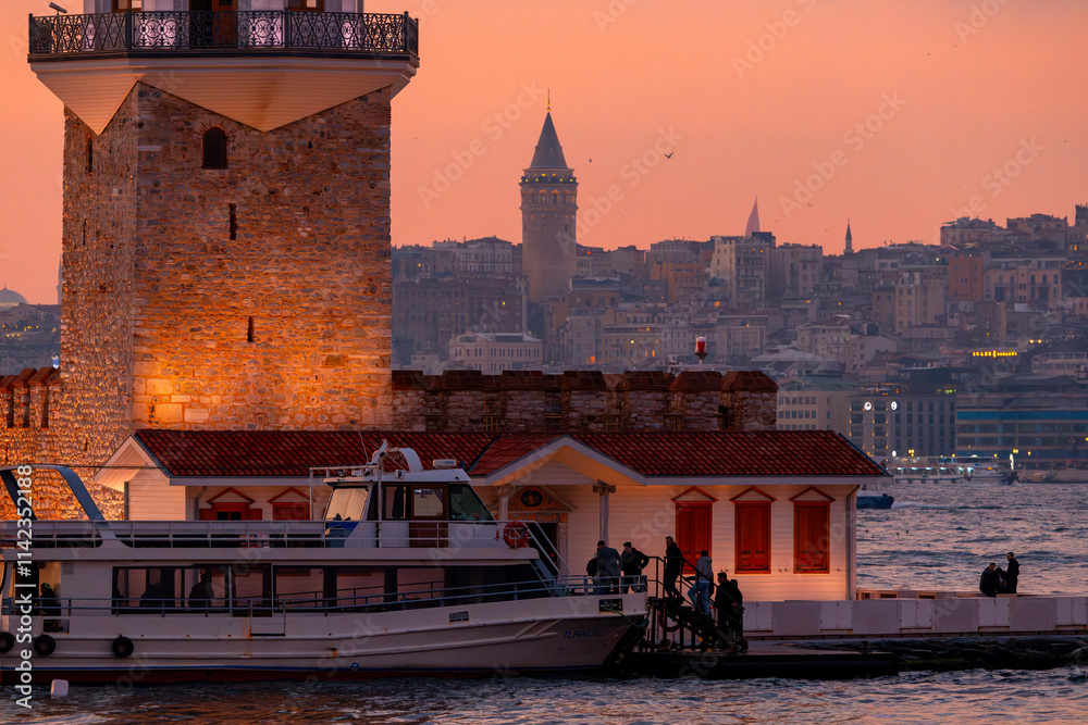 Maiden's Tower and Istanbul city skyline cityscape of Turkey
