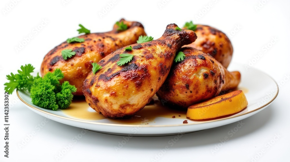 Perfectly Grilled Chicken Legs Garnished With Fresh Herbs and Lemon Perfectly Grilled Chicken Legs Garnished With Fresh Herbs and Lemon