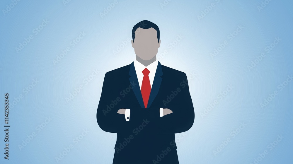 Silhouette of a businessman in a suit with crossed arms against a gradient background. Silhouette of a businessman in a suit with crossed arms against a gradient background.