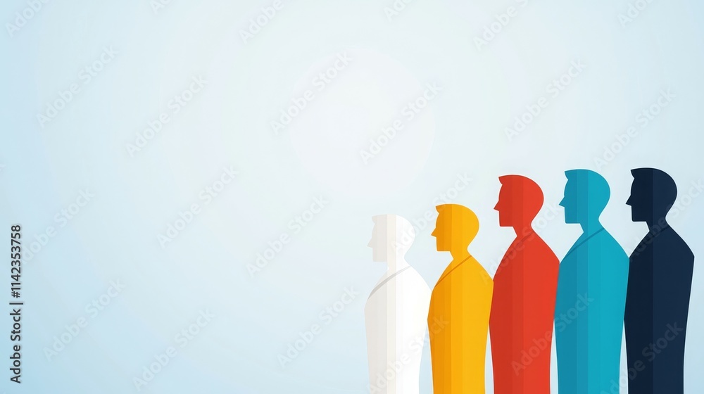 A minimalist illustration of diverse silhouettes representing unity and teamwork. A minimalist illustration of diverse silhouettes representing unity and teamwork.