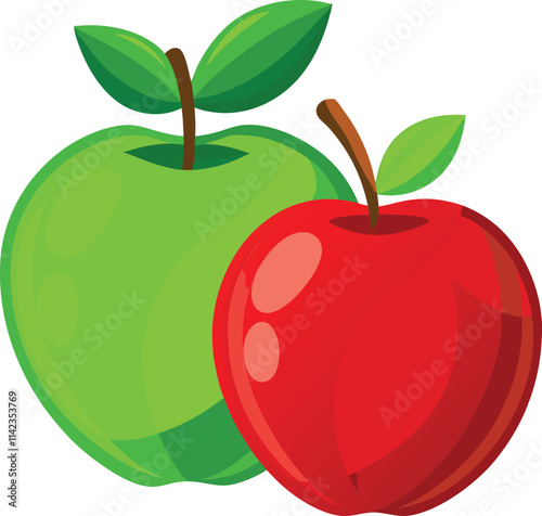 red apple with green apple with leaf on white background 