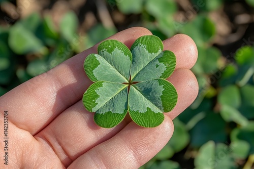 four-leaf clover in hand, authentic four leaved clover, Generative AI