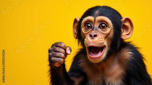 Curious Chimpanzee With Expressive Eyes Against a Bright Yellow Backdrop