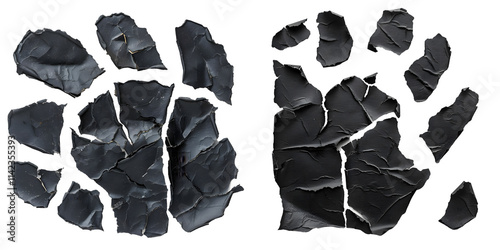 Pieces of torn black paper in animal claw shape. Generative AI. photo