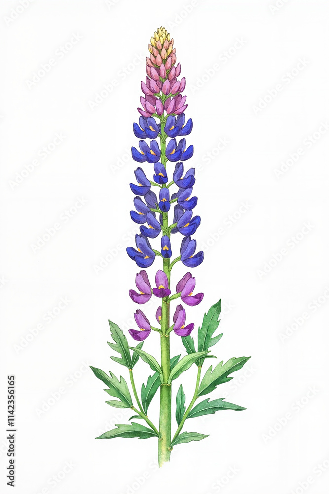 Obraz premium Vibrant Lupine Watercolor, isolated on a white background
