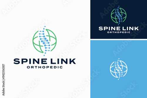 Globe with Initial Letter S Backbone Vertebral Column for Global Orthopedic Spine Doctor logo design