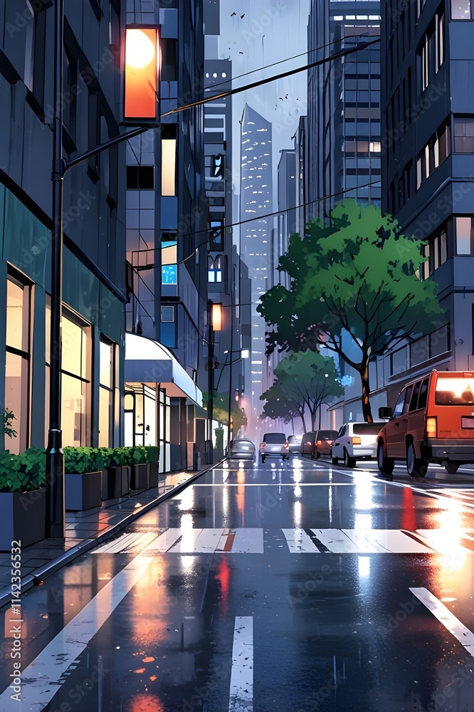 Fototapeta premium 비오는도시거리