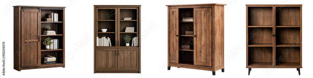 Collection of stylish and versatile wooden furniture pieces including shelves cabinets sideboards and display units Collection of stylish and versatile wooden furniture pieces including shelves cabinets sideboards and display units