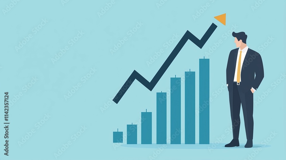 A business figure stands beside a rising bar chart, symbolizing growth and success. A business figure stands beside a rising bar chart, symbolizing growth and success.