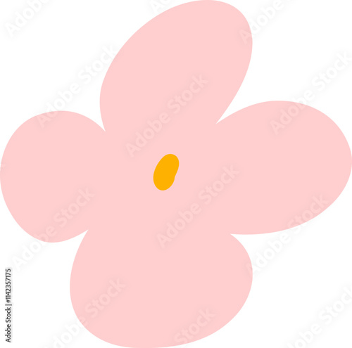 Hand Drawn Pale Pink Five-Petal Flower with Orange Center for Soft Themes