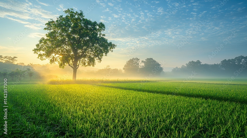 Serene Countryside with Lone Tree at Sunrise Serene Countryside with Lone Tree at Sunrise