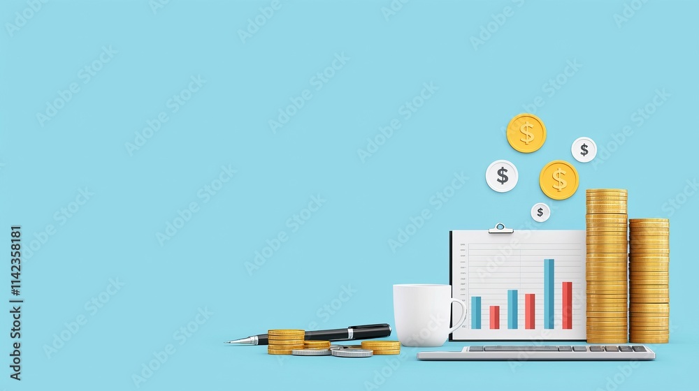 A business-themed image featuring financial graphs, coins, and a cup, symbolizing investment. A business-themed image featuring financial graphs, coins, and a cup, symbolizing investment.