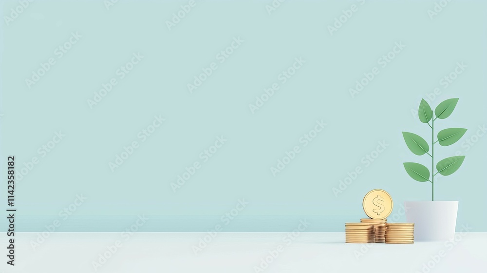 A minimalist scene featuring coins and a plant, symbolizing growth and investment. A minimalist scene featuring coins and a plant, symbolizing growth and investment.