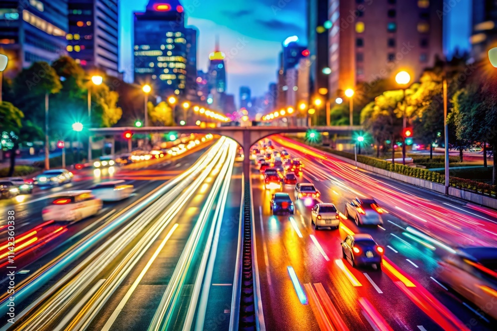 Abstract Blurred Traffic Lights Cityscape Road Night Generative AI Art Abstract Blurred Traffic Lights Cityscape Road Night Generative AI Art