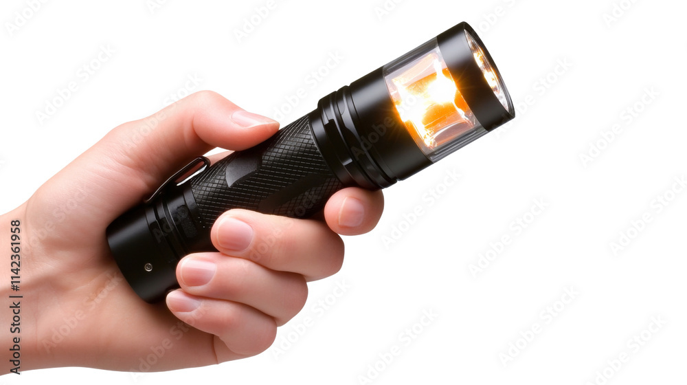 Hand holding flashlight, isolated on transparent background Hand holding flashlight, isolated on transparent background