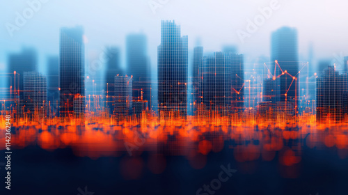 futuristic city skyline with digital data visualization elements, showcasing how data analytics can enhance decision making in urban environments