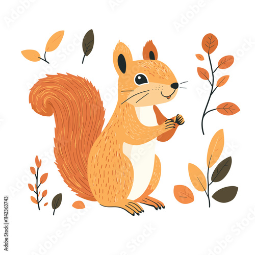 Squirrel vector illustration, cartoon clipart animal in flat style. Wild animals wildlife concept. Squirrel vector design isolated on white background