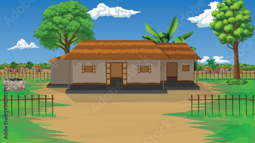 A cartoon of poor village house vector illustration