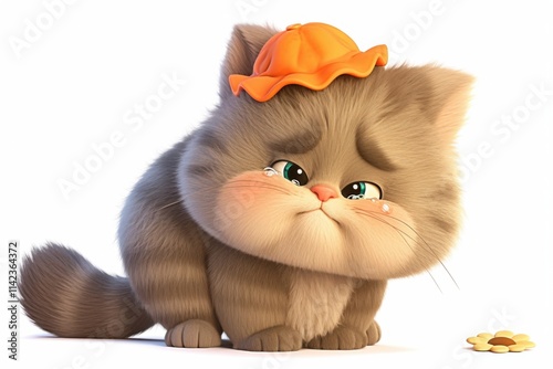 3d cartoon Persian Cat sad crying cute, isolated on white background