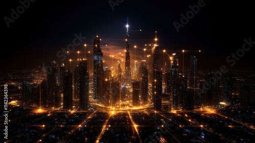 Wallpaper Mural vibrant city skyline illuminated at night, showcasing modern architecture and smart technology integration. scene reflects innovation and urban development Torontodigital.ca