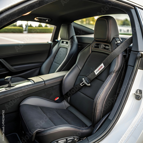 Wallpaper Mural A sleek sports car with black leather seats, featuring fasten seat belts for safety, Torontodigital.ca