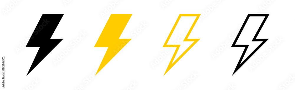 Energy vector icon. Electric vector icons isolated. Lightning collection. Thunderbolt or Bolt isolated on white background. Vector Energy symbol Energy vector icon. Electric vector icons isolated. Lightning collection. Thunderbolt or Bolt isolated on white background. Vector Energy symbol