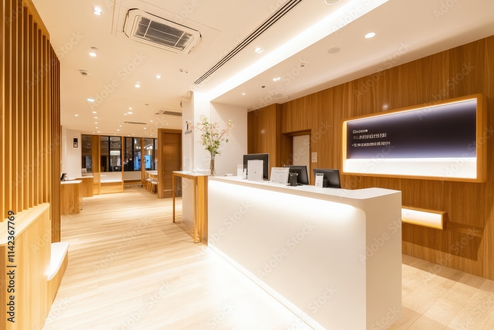 Dental clinic interior, waiting room and reception desk Dental clinic interior, waiting room and reception desk