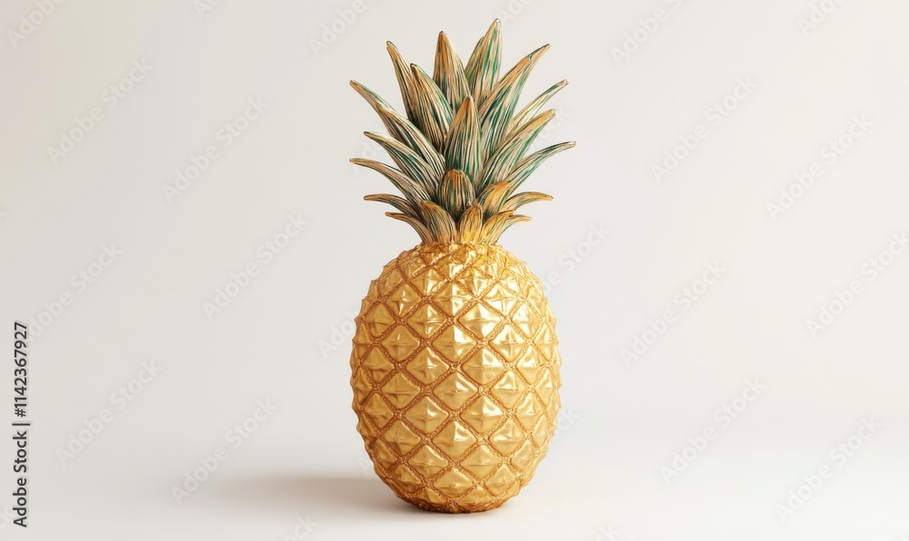 Watercolor pineapple with a green crown and golden body, fresh and bold on a white background, 3D illustration Watercolor pineapple with a green crown and golden body, fresh and bold on a white background, 3D illustration