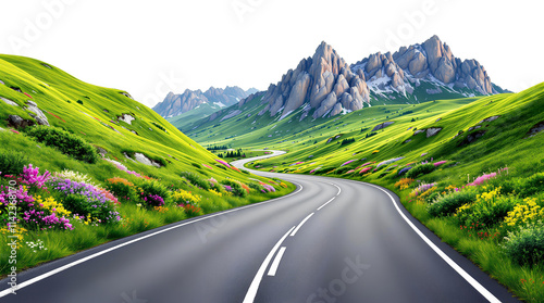 Curvy mountain road with greenery,Aerial view of car on the road,S curve road,cut out - stock png,Bend on a mountain road,Curvy mountain road photo